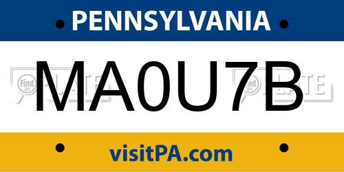 MA0U7B Pennsylvania License Plate