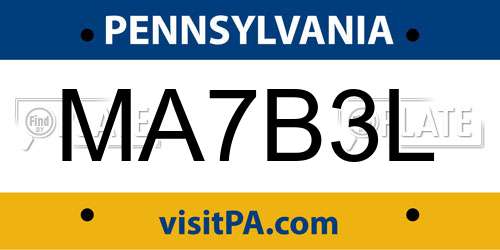 MA7B3L Pennsylvania License Plate