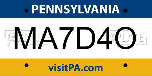 MA7D4O Pennsylvania License Plate