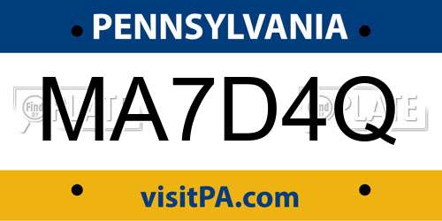 MA7D4Q Pennsylvania License Plate