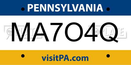 MA7O4Q Pennsylvania License Plate