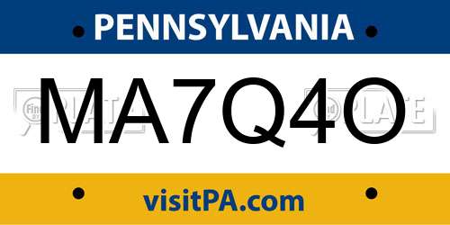 MA7Q4O Pennsylvania License Plate