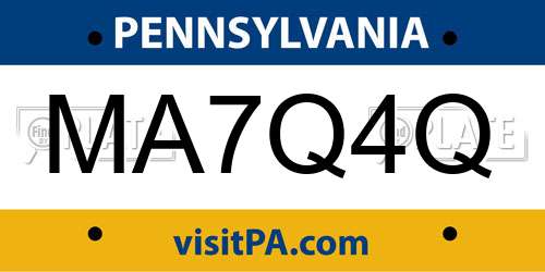MA7Q4Q Pennsylvania License Plate