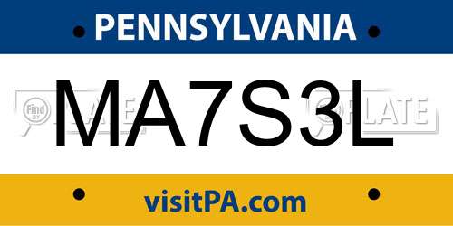 MA7S3L Pennsylvania License Plate