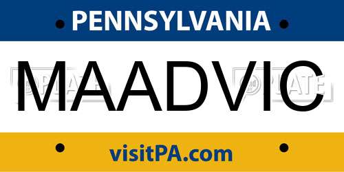 MAADVIC Pennsylvania License Plate