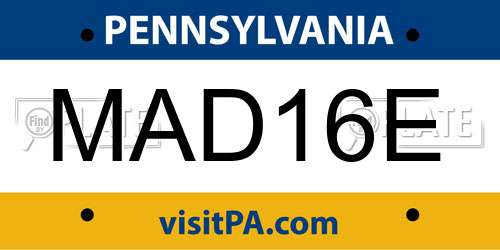MAD16E Pennsylvania License Plate