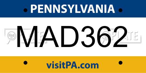 MAD362 Pennsylvania License Plate