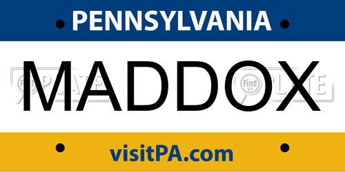MADDOX Pennsylvania License Plate