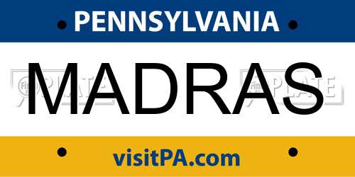 MADRAS Pennsylvania License Plate