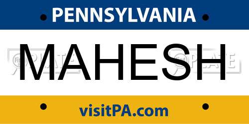 MAHESH Pennsylvania License Plate