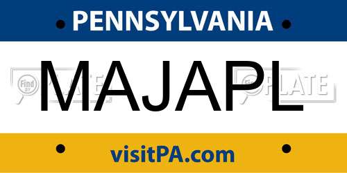 MAJAPL Pennsylvania License Plate
