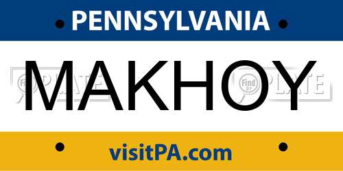 MAKHOY Pennsylvania License Plate