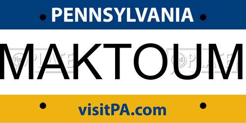 MAKTOUM Pennsylvania License Plate