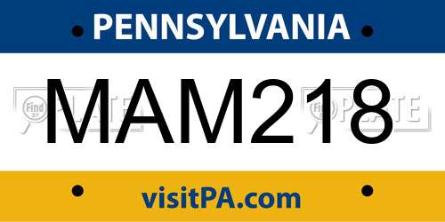 MAM218 Pennsylvania License Plate