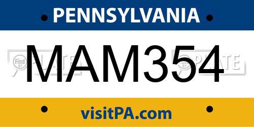 MAM354 Pennsylvania License Plate