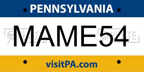 MAME54 Pennsylvania License Plate