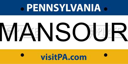 MANSOUR Pennsylvania License Plate