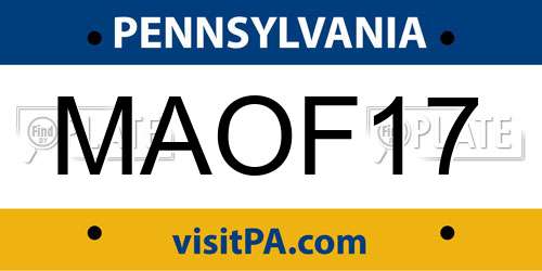 MAOF17 Pennsylvania License Plate