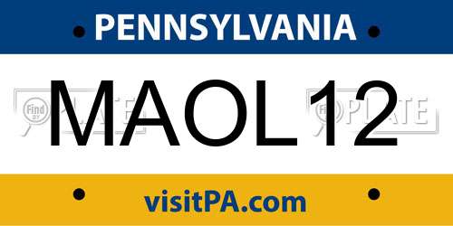 MAOL12 Pennsylvania License Plate