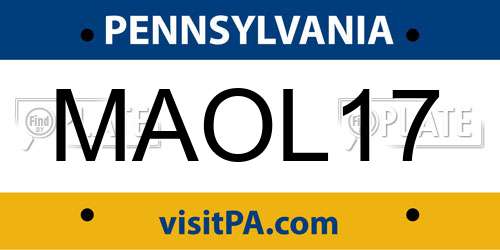 MAOL17 Pennsylvania License Plate
