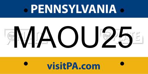 MAOU25 Pennsylvania License Plate