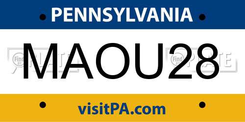 MAOU28 Pennsylvania License Plate
