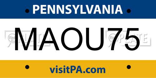 MAOU75 Pennsylvania License Plate