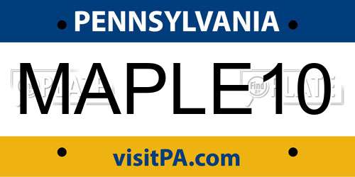 MAPLE10 Pennsylvania License Plate