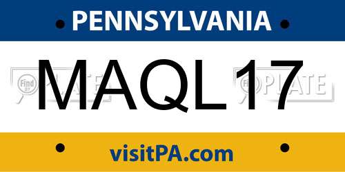 MAQL17 Pennsylvania License Plate