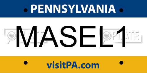 MASEL1 Pennsylvania License Plate