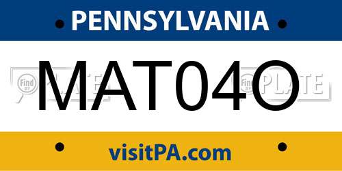 MAT04O Pennsylvania License Plate