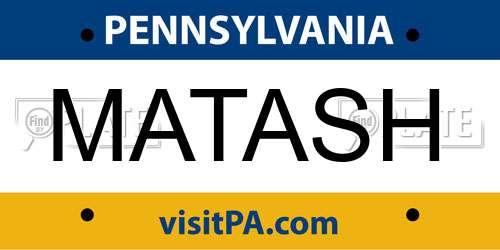 MATASH Pennsylvania License Plate