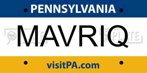 MAVRIQ Pennsylvania License Plate