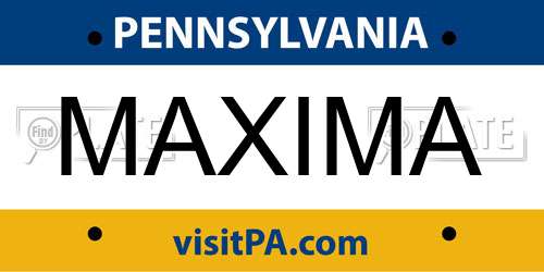 MAXIMA Pennsylvania License Plate