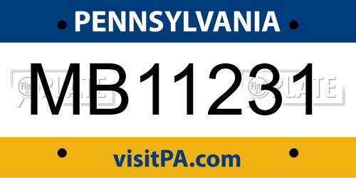 MB11231 Pennsylvania License Plate