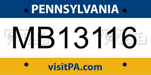 MB13116 Pennsylvania License Plate