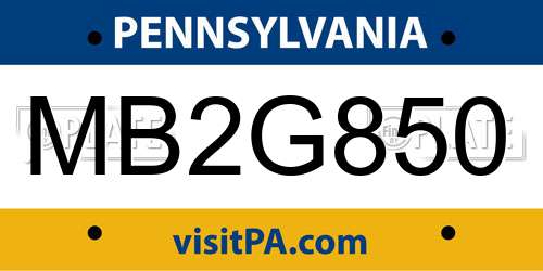 MB2G850 Pennsylvania License Plate