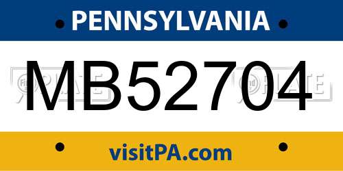 MB52704 Pennsylvania License Plate