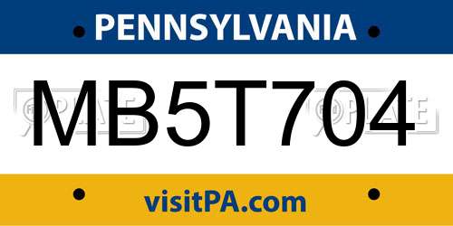 MB5T704 Pennsylvania License Plate