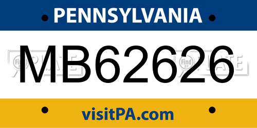 MB62626 Pennsylvania License Plate