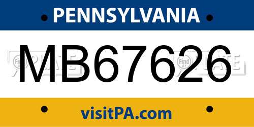 MB67626 Pennsylvania License Plate
