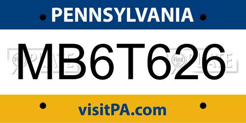 MB6T626 Pennsylvania License Plate