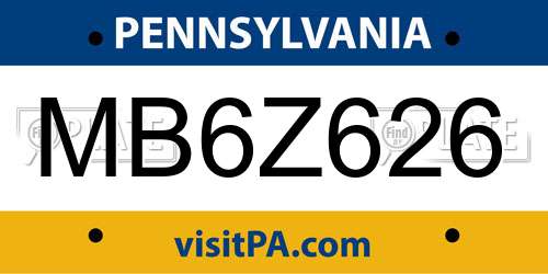 MB6Z626 Pennsylvania License Plate