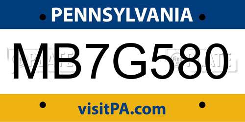 MB7G580 Pennsylvania License Plate