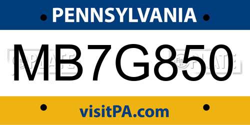 MB7G850 Pennsylvania License Plate