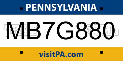 MB7G880 Pennsylvania License Plate