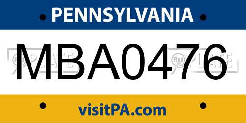 MBA0476 Pennsylvania License Plate
