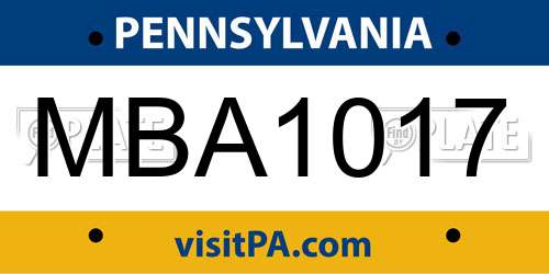 MBA1017 Pennsylvania License Plate
