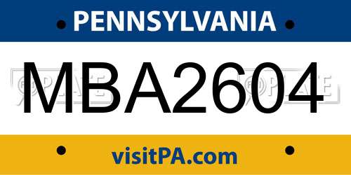 MBA2604 Pennsylvania License Plate