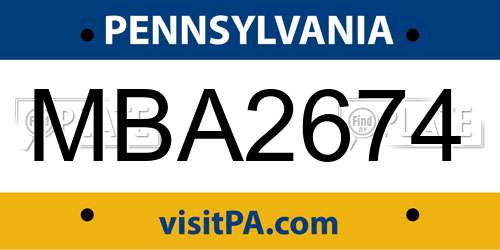 MBA2674 Pennsylvania License Plate